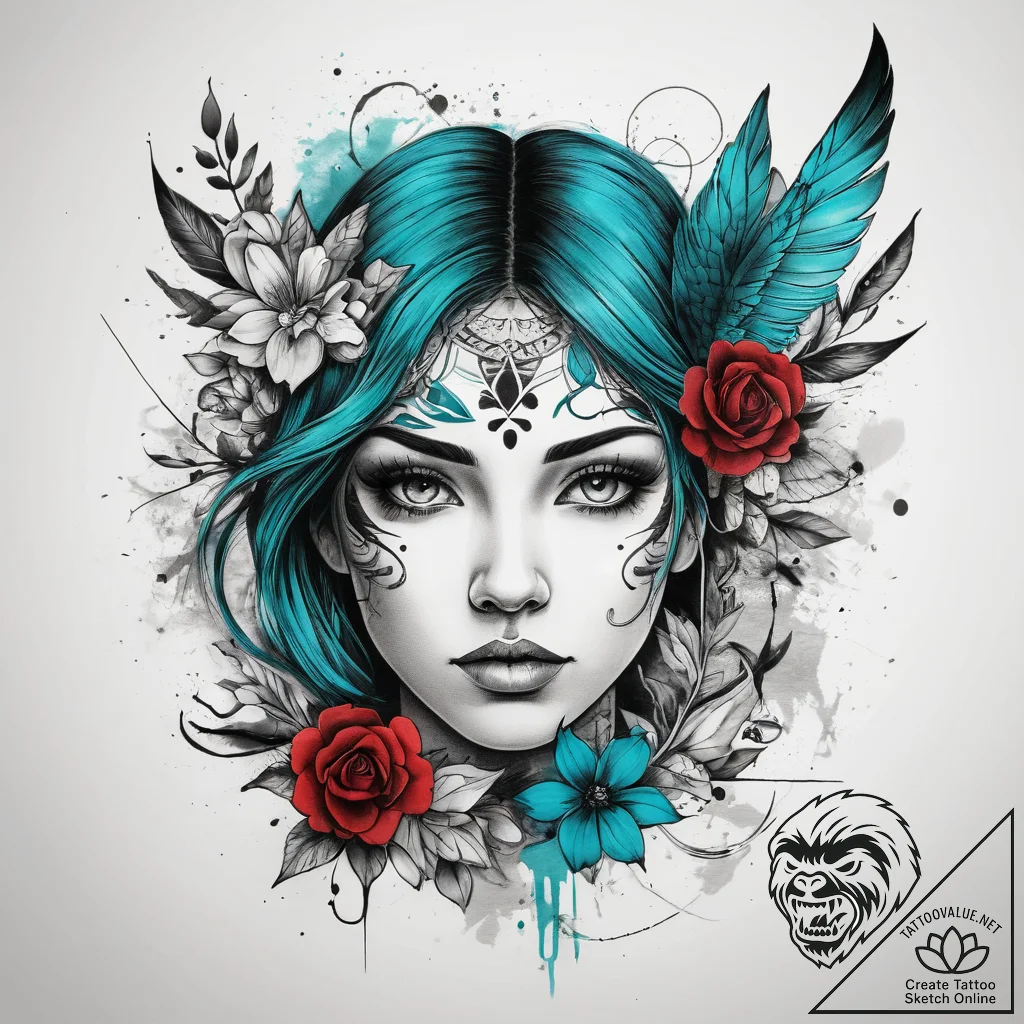 Tattoo sketch turquoise, tattoo sketch design... - tattoo sketch (№1757369172_0, 08.09.2025 22:06) — tattoovalue.net