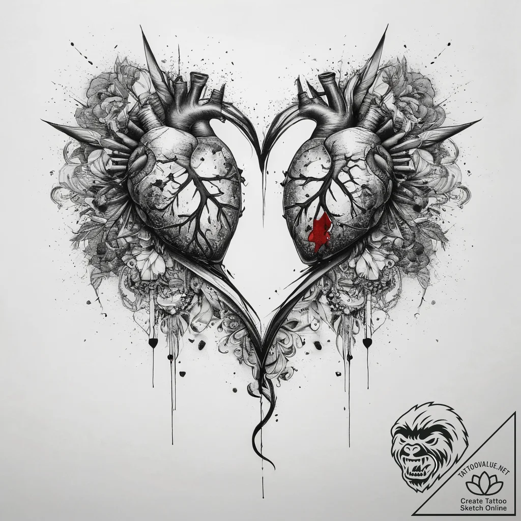 Tattoo sketch two halves of a heart, concept... - tattoo sketch (№1757369371_0, 08.09.2025 22:09) — tattoovalue.net