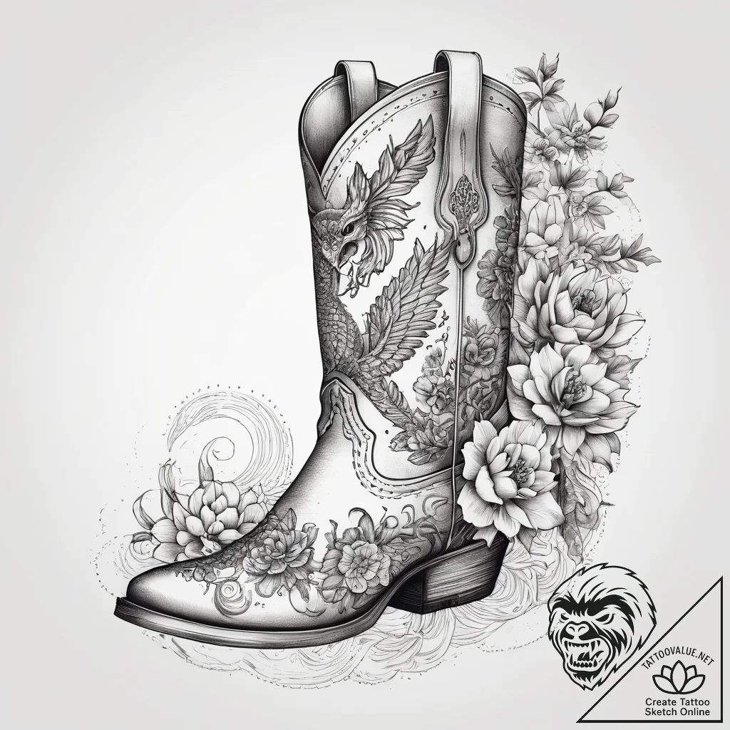 Tattoo sketch cowboy boot with a cactus, tatt... - tattoo sketch (№1757371356_0, 08.09.2025 22:42) — tattoovalue.net