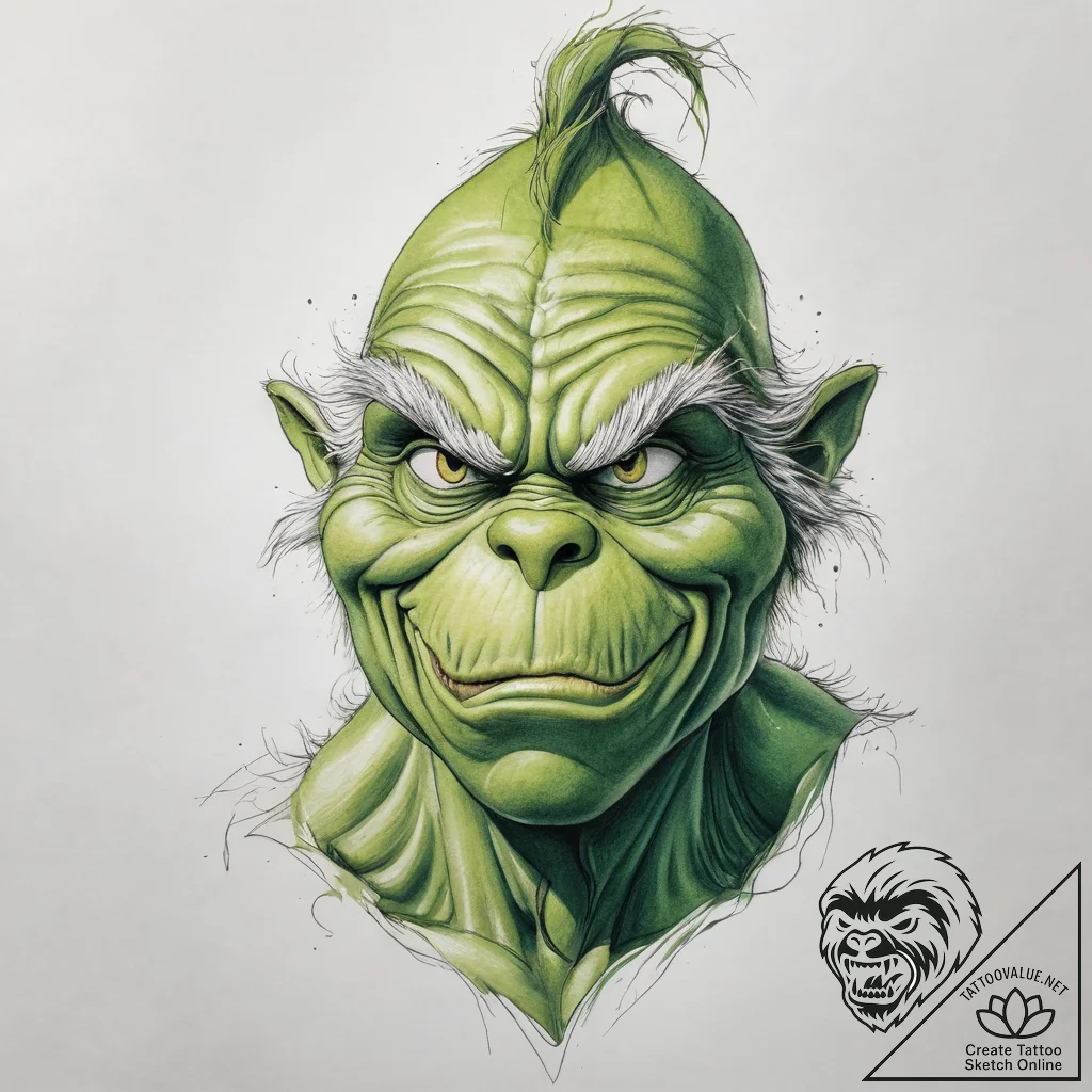 Tattoo sketch the grinch with a foot - tattoo sketch (№1757372559_0, 08.09.2025 23:02) — tattoovalue.net