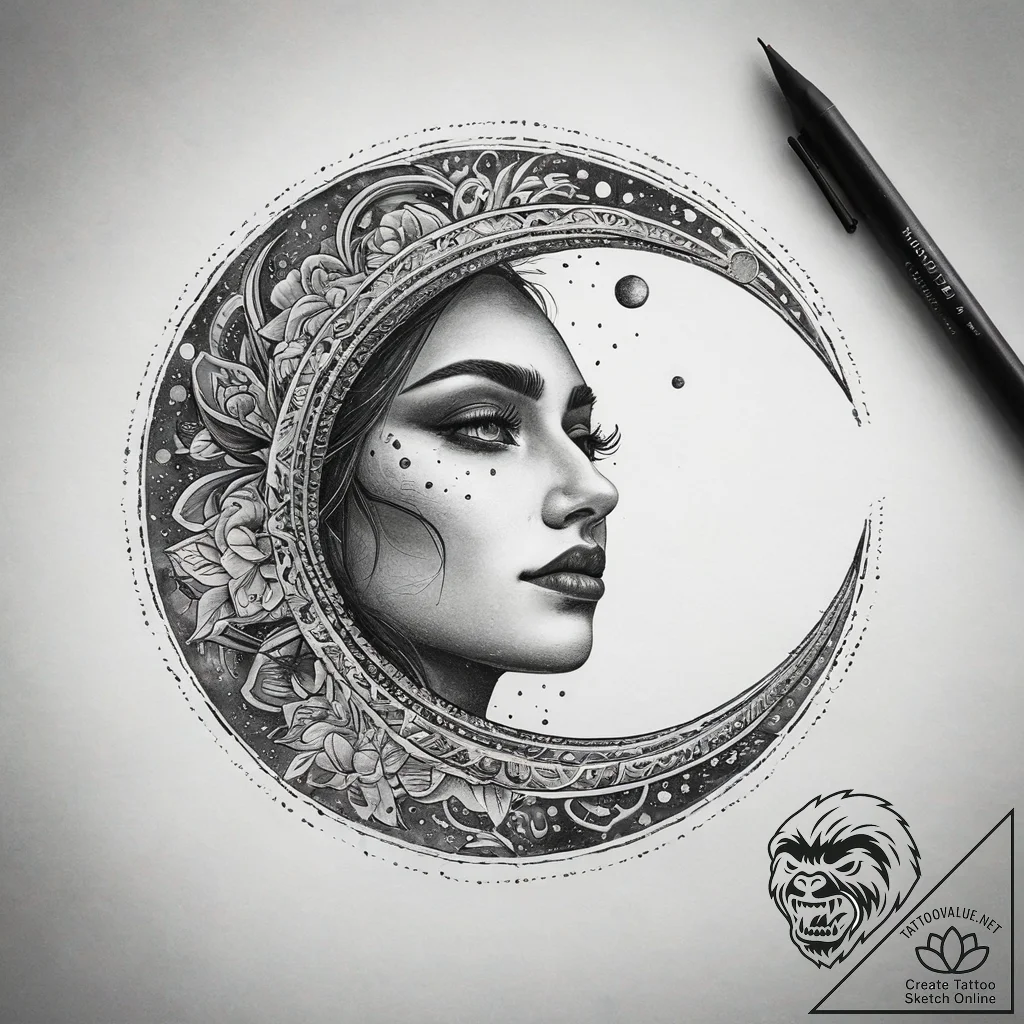 Tattoo sketch new moon, artistic tattoo sketc... - tattoo sketch (№1757372966_0, 08.09.2025 23:09) — tattoovalue.net