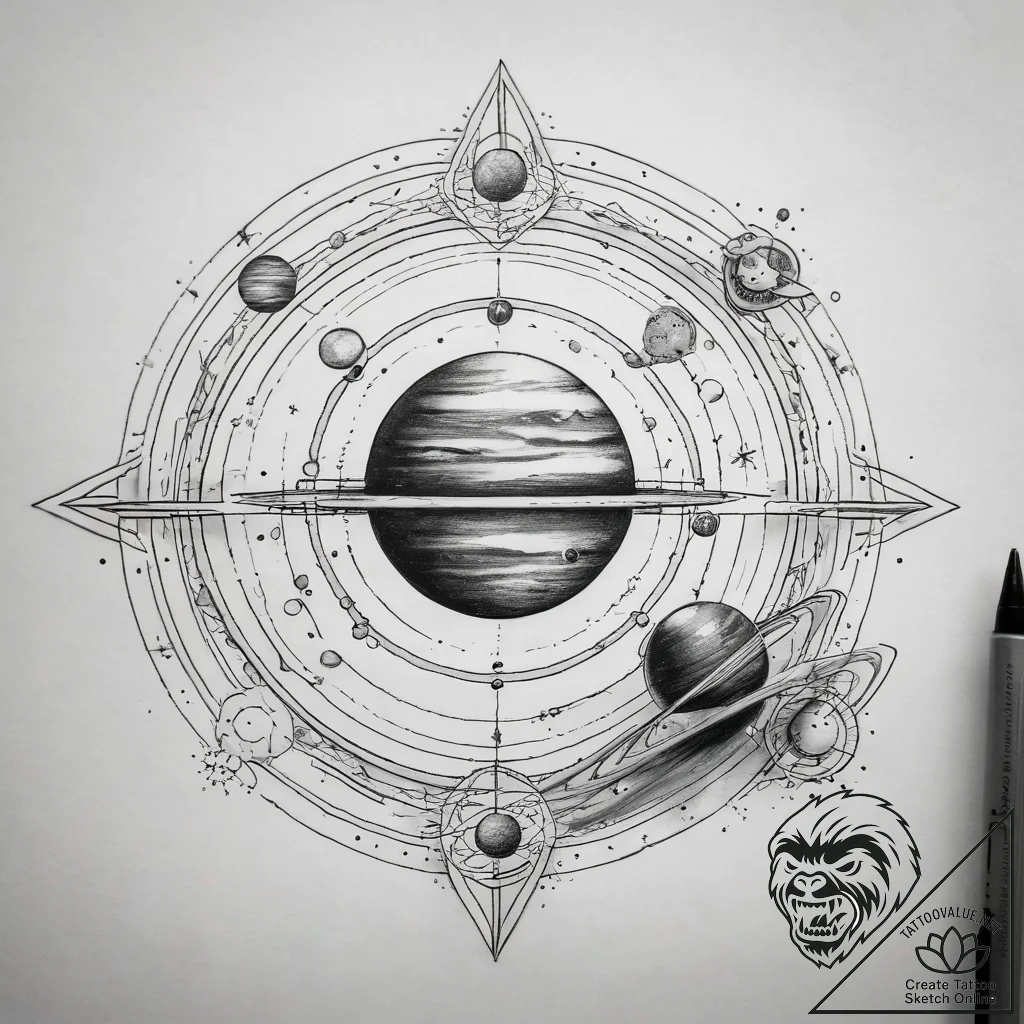 Tattoo sketch solar system, artistic tattoo s... - tattoo sketch (№1757373363_0, 08.09.2025 23:16) — tattoovalue.net