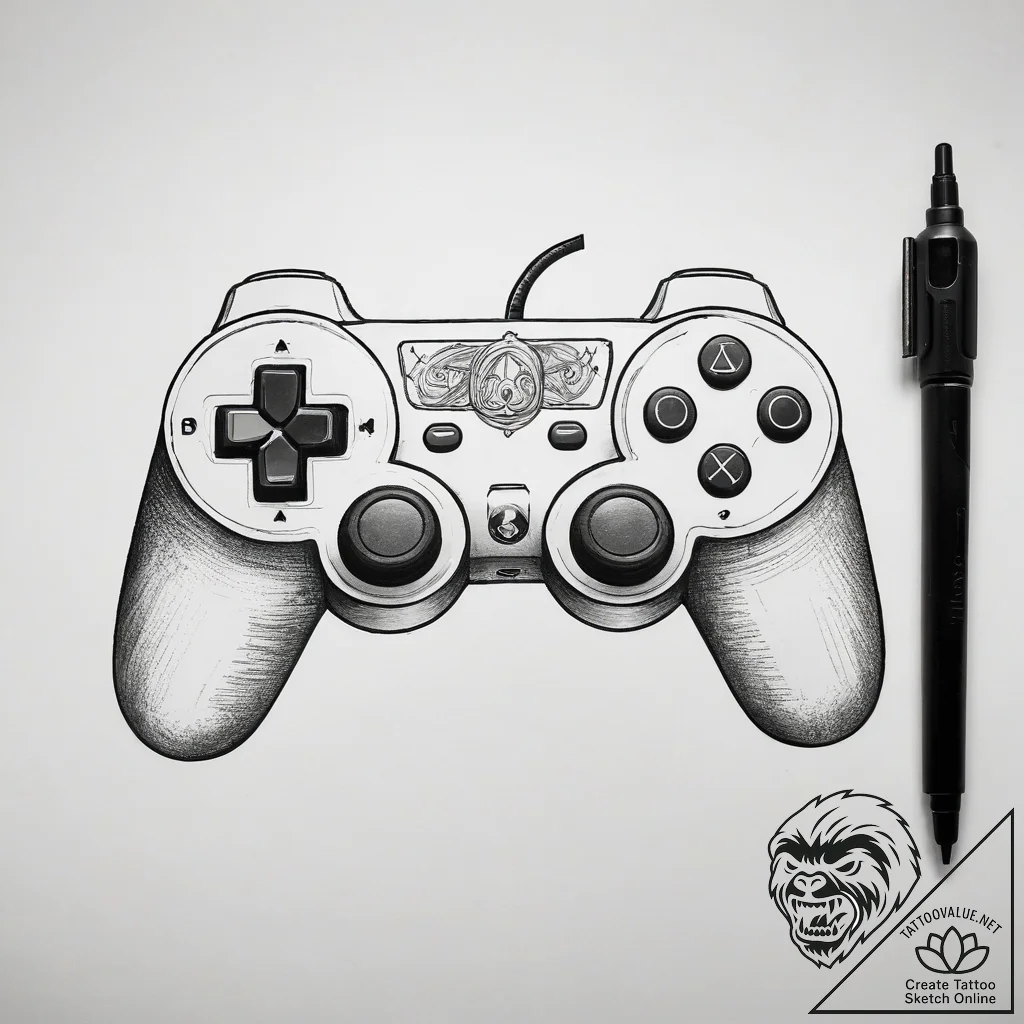 Tattoo sketch gamer joystick and console - tattoo sketch (№1757373957_0, 08.09.2025 23:25) — tattoovalue.net