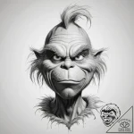 Tattoo sketch the grinch with a feather – tattoo sketch (№1757374353_0, 08.09.2025 23:32) — tattoovalue.net