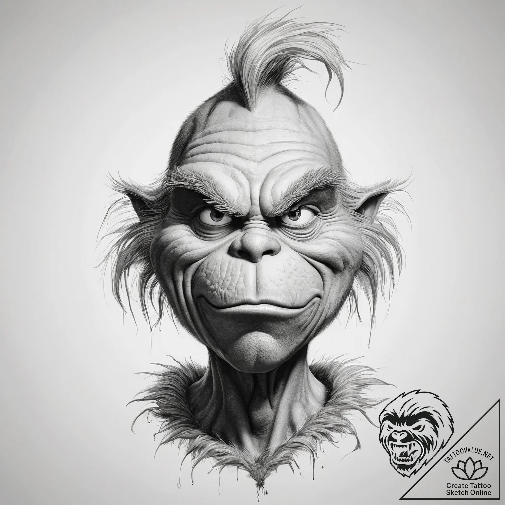 Tattoo sketch the grinch with a feather - tattoo sketch (№1757374353_0, 08.09.2025 23:32) — tattoovalue.net