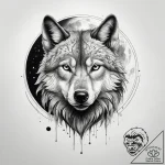 Tattoo sketch a wolf with a moon – tattoo sketch (№1757374947_0, 08.09.2025 23:42) — tattoovalue.net