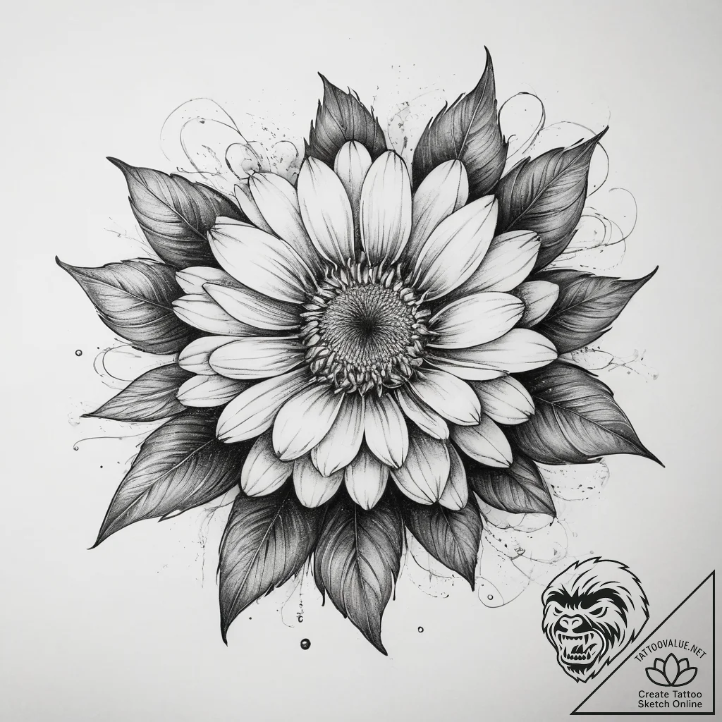 Tattoo sketch calendula, tattoo drawing outli... - tattoo sketch (№1757376738_0, 09.09.2025 00:12) — tattoovalue.net