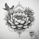 Tattoo sketch lotus with a bird, tattoo sketc… – tattoo sketch (№1757377729_0, 09.09.2025 00:28) — tattoovalue.net