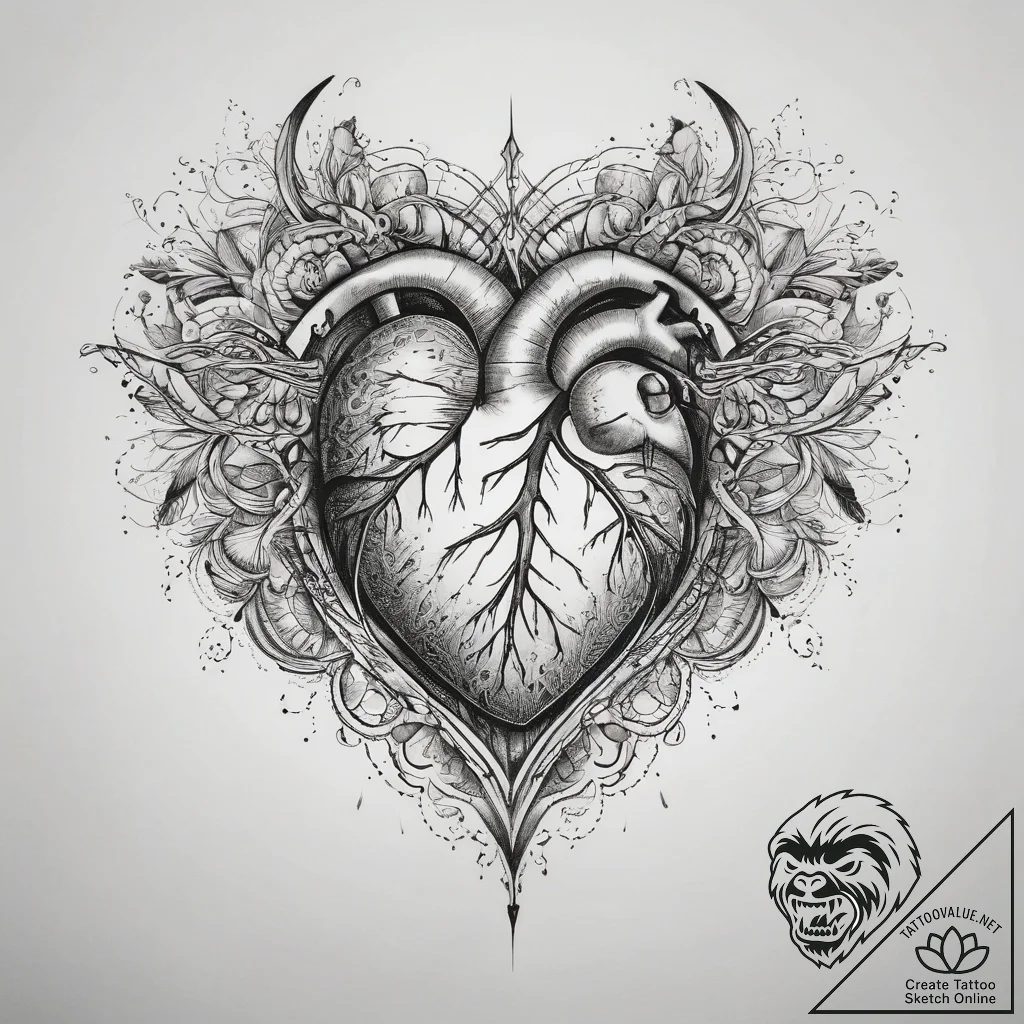 Tattoo sketch fine line of a heart, tattoo dr... - tattoo sketch (№1757377926_0, 09.09.2025 00:32) — tattoovalue.net