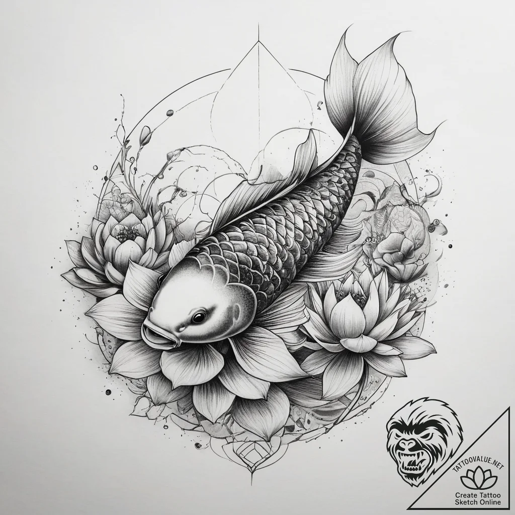Tattoo sketch koi fish and lotus, concept art... - tattoo sketch (№1757378129_0, 09.09.2025 00:35) — tattoovalue.net