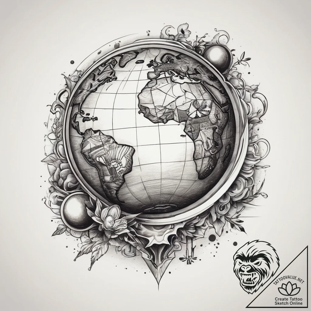 Tattoo sketch globe, tattoo drawing outline,... - tattoo sketch (№1757380129_0, 09.09.2025 01:08) — tattoovalue.net