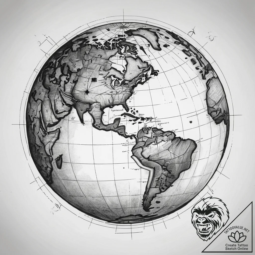 Tattoo sketch globe with compass, concept art... - tattoo sketch (№1757381322_0, 09.09.2025 01:28) — tattoovalue.net