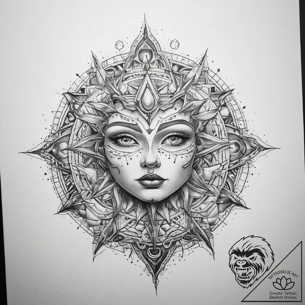 Tattoo sketch cosmic realm - tattoo sketch (№1757381526_0, 09.09.2025 01:32) — tattoovalue.net