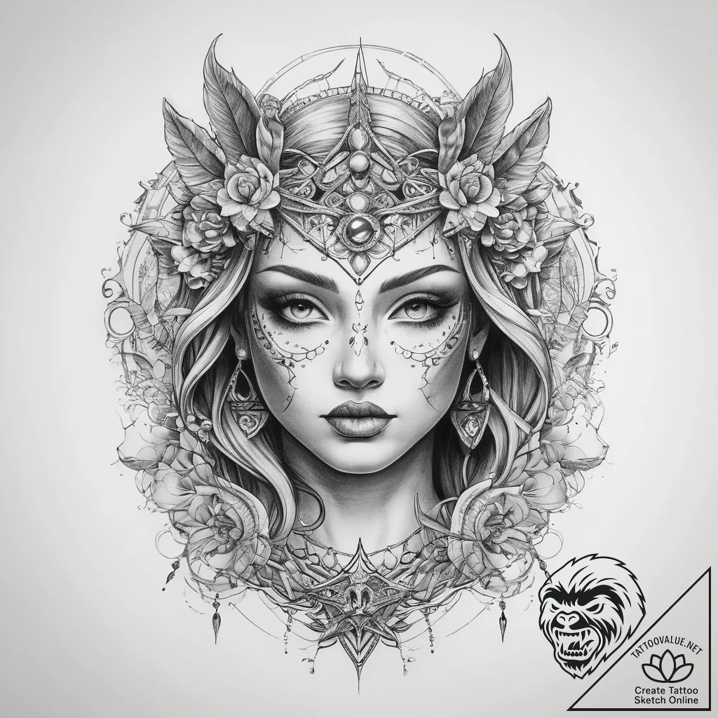 Tattoo sketch mystical narrative - tattoo sketch (№1757382113_0, 09.09.2025 01:41) — tattoovalue.net