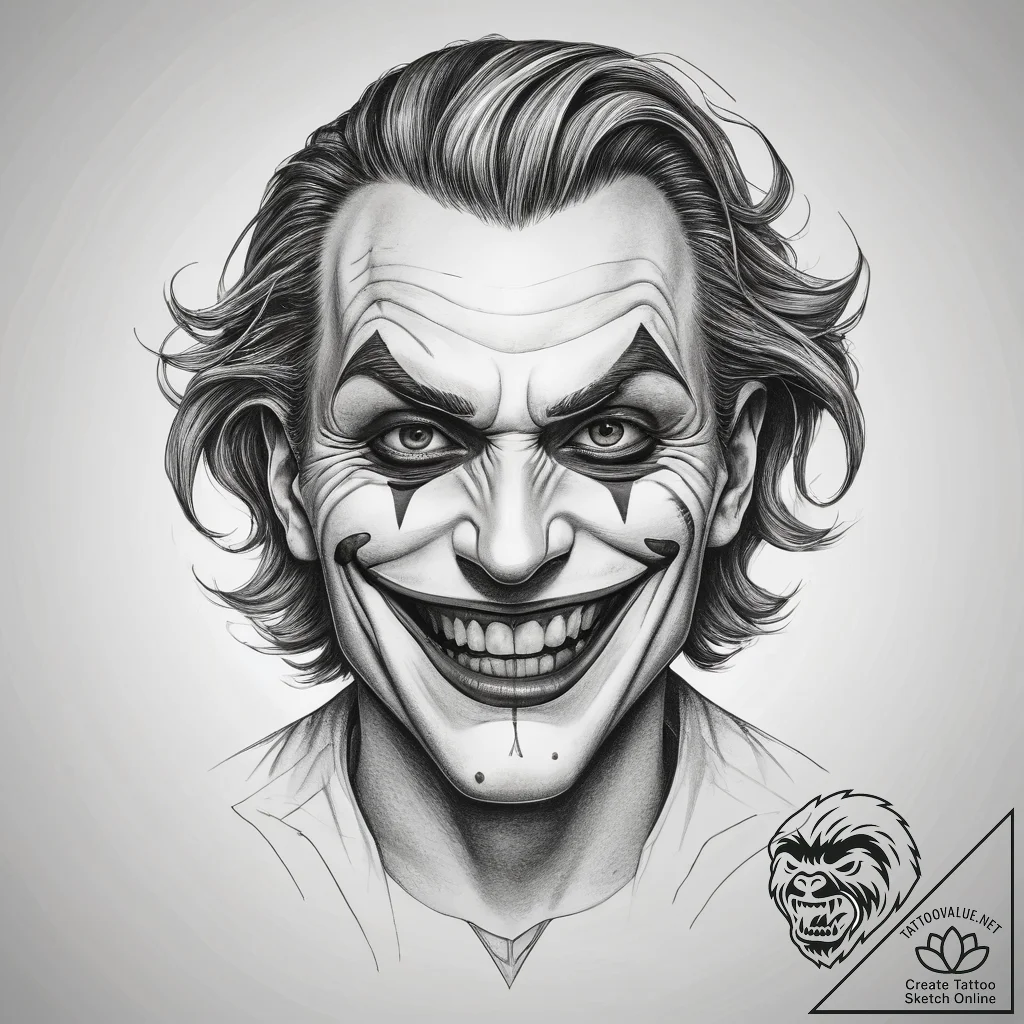 Tattoo sketch joker with a smile, tattoo draw... - tattoo sketch (№1757382508_0, 09.09.2025 01:48) — tattoovalue.net