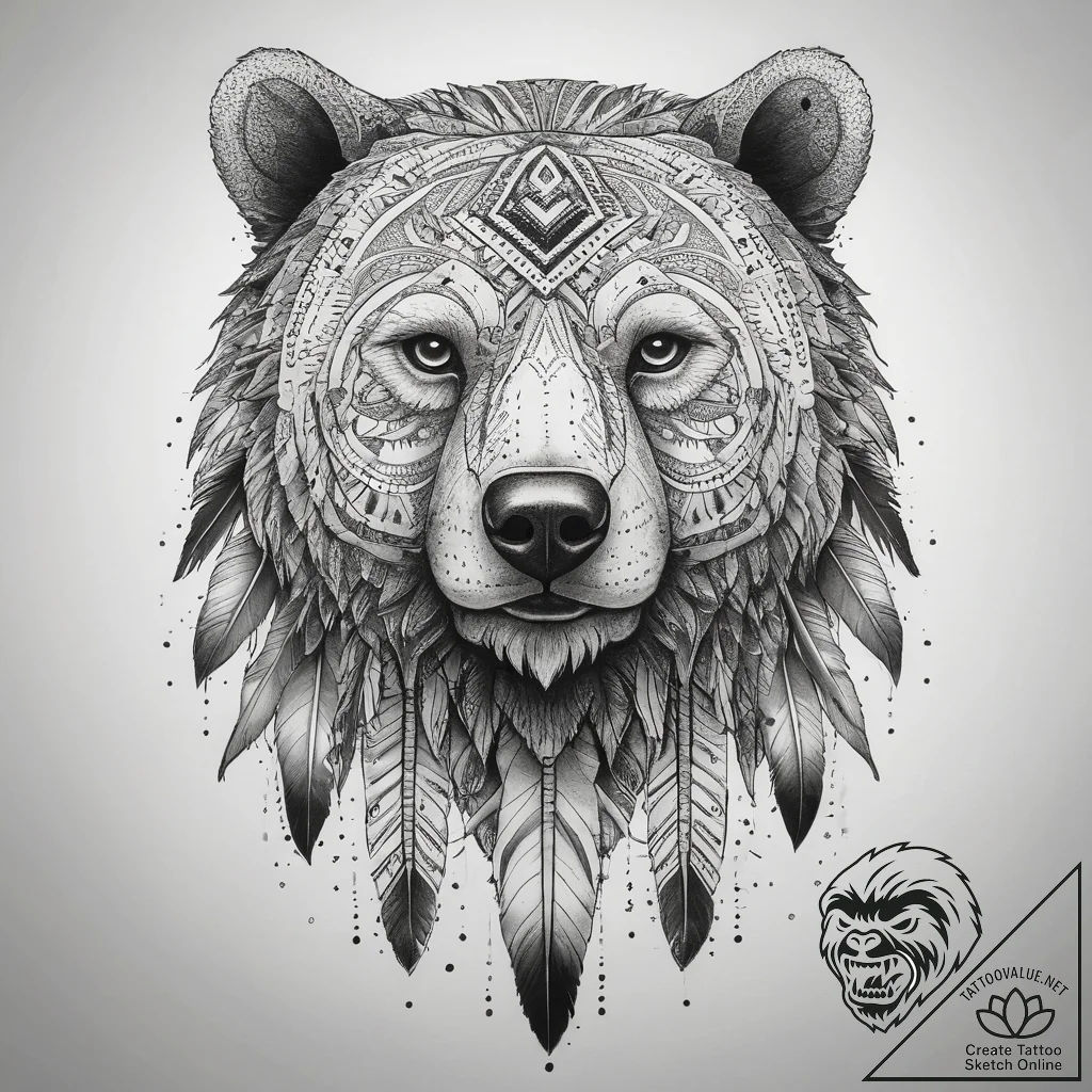 Tattoo sketch native american bear totem, tat... - tattoo sketch (№1757383511_0, 09.09.2025 02:05) — tattoovalue.net