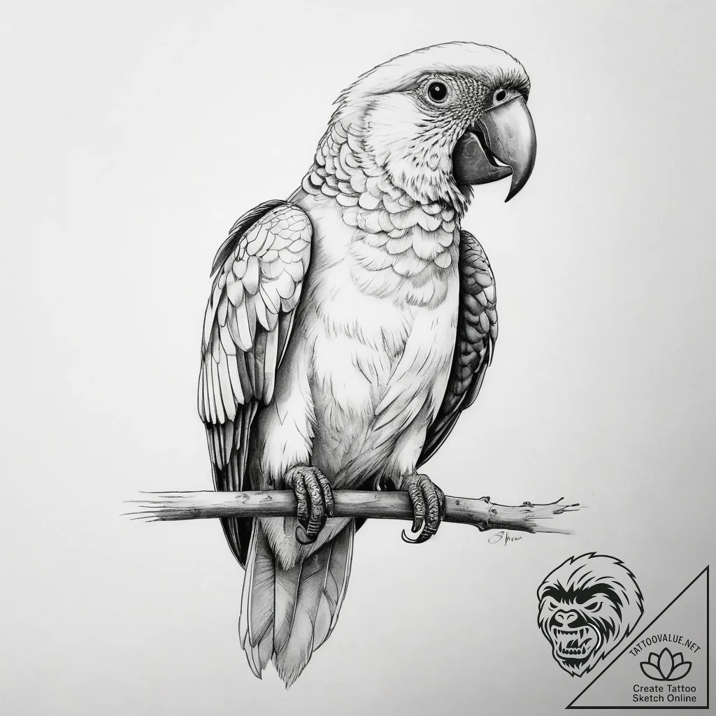 Tattoo sketch puns a parrot that says "i'm a... - tattoo sketch (№1757387857_0, 09.09.2025 03:17) — tattoovalue.net