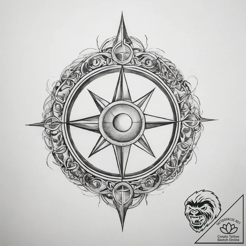 Tattoo sketch veles's symbol with a moon - tattoo sketch (№1757389443_0, 09.09.2025 03:44) — tattoovalue.net
