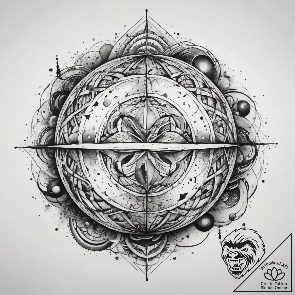 Tattoo sketch cosmic sphere, ink illustration... - tattoo sketch (№1757389638_0, 09.09.2025 03:47) — tattoovalue.net