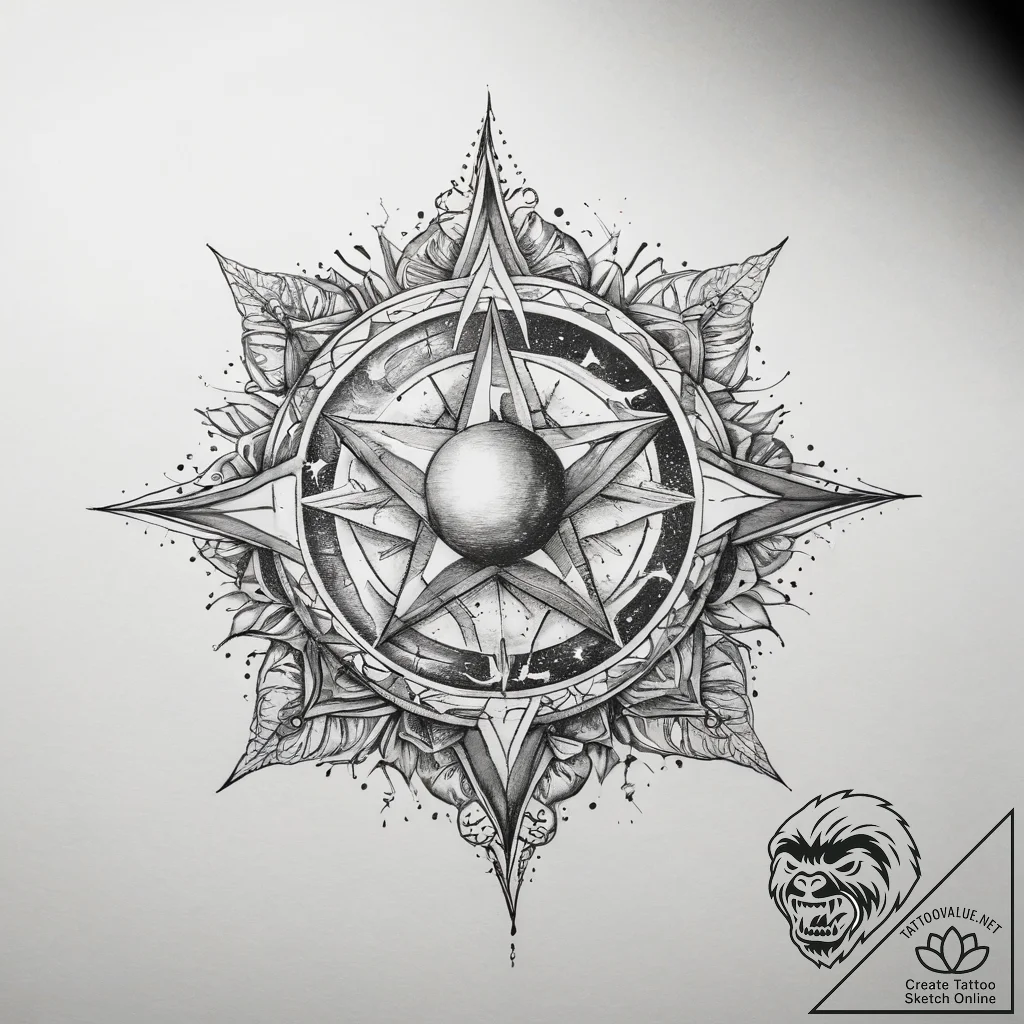 Tattoo sketch star and crescent - tattoo sketch (№1757391831_0, 09.09.2025 04:23) — tattoovalue.net