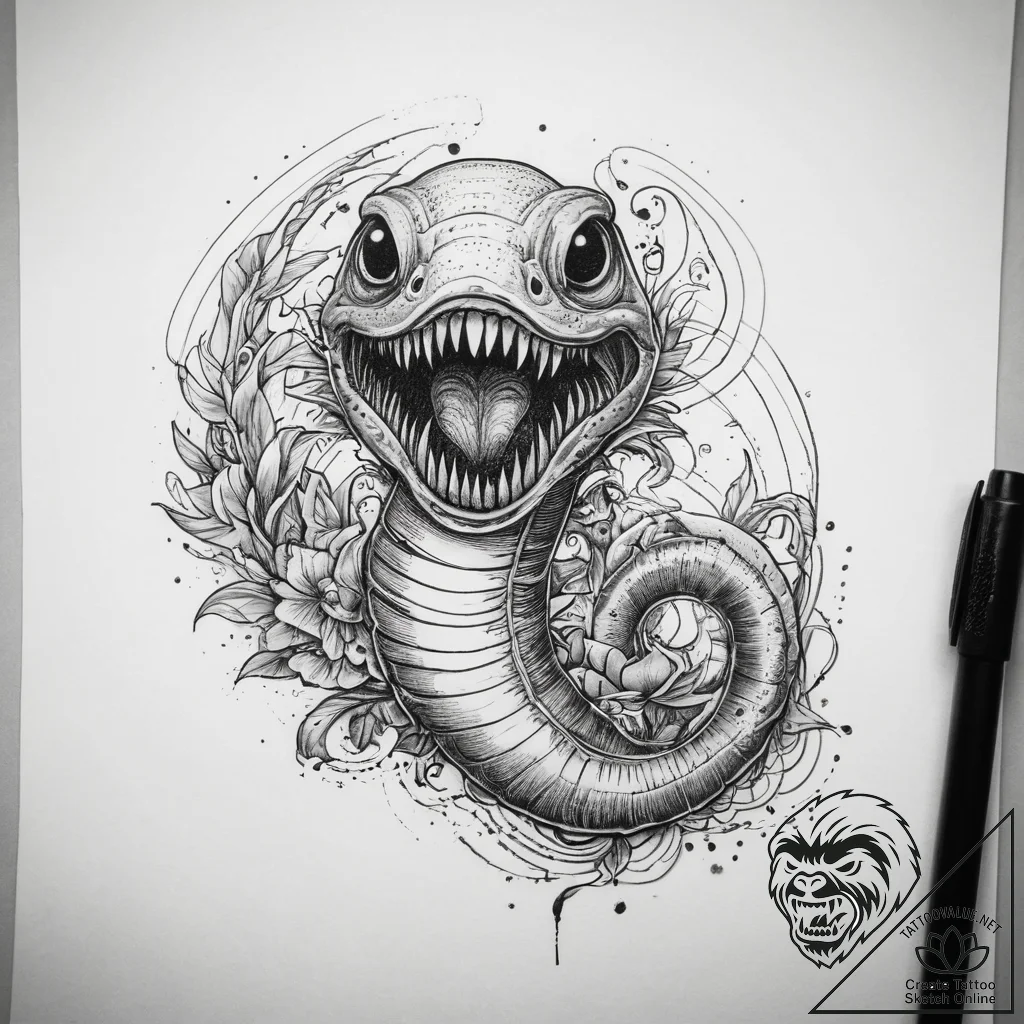 Tattoo sketch worm, tattoo sketch design, lin... - tattoo sketch (№1757392616_0, 09.09.2025 04:36) — tattoovalue.net