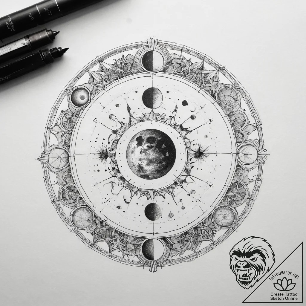 Tattoo sketch moon phases - tattoo sketch (№1757393604_0, 09.09.2025 04:53) — tattoovalue.net