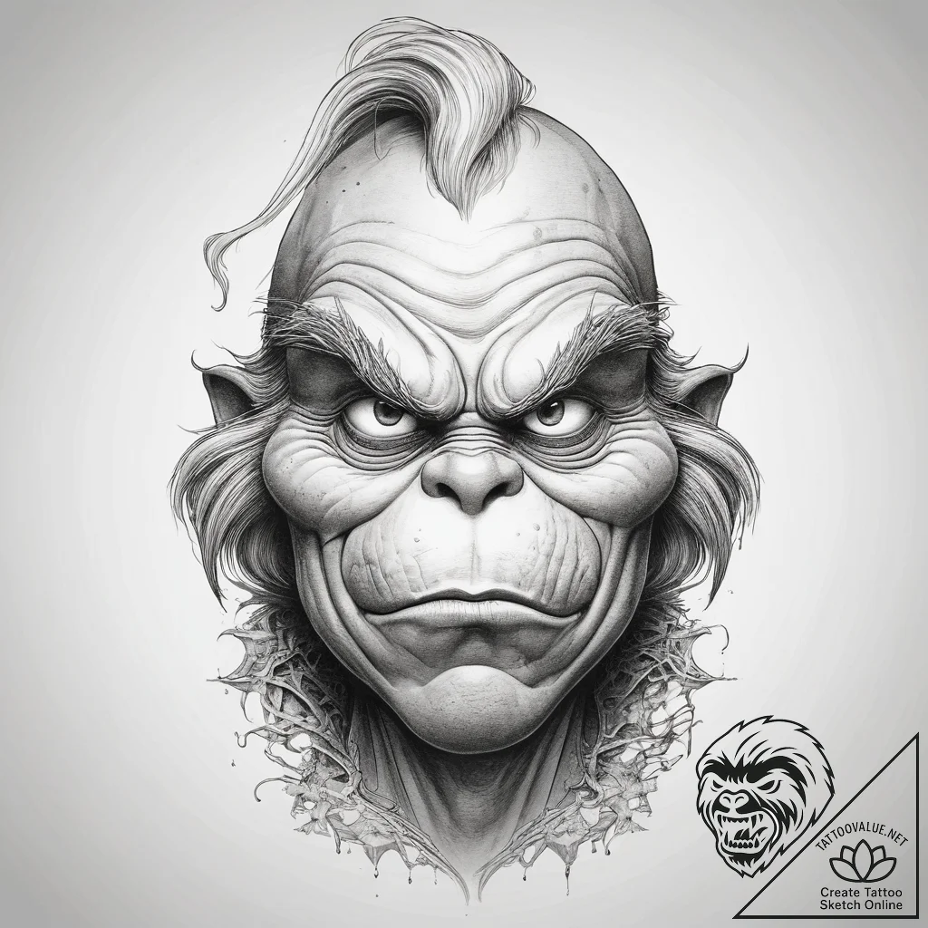 Tattoo sketch the grinch with a grave, artist... - tattoo sketch (№1757393798_0, 09.09.2025 04:56) — tattoovalue.net