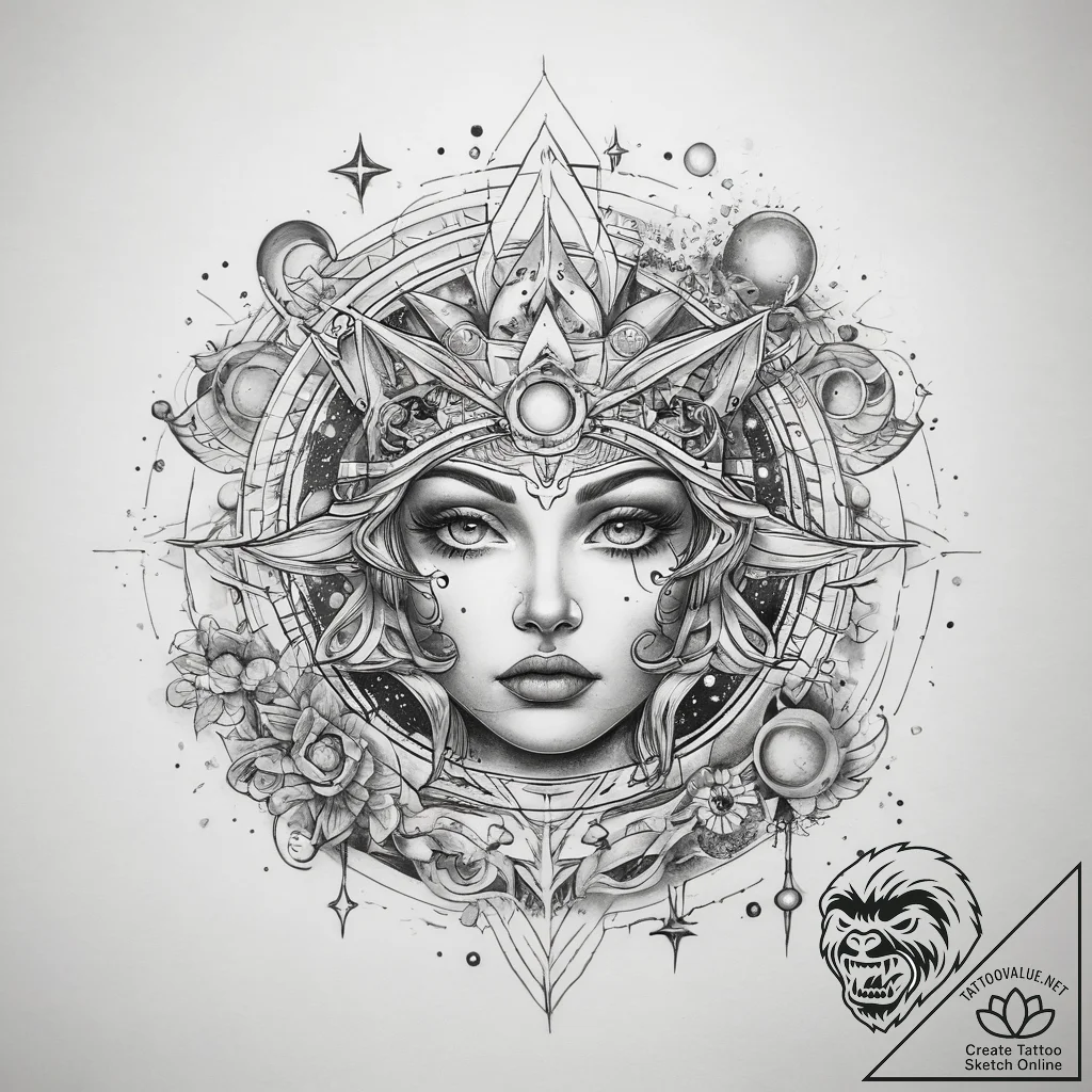 Tattoo sketch cosmic land - tattoo sketch (№1757396173_0, 09.09.2025 05:36) — tattoovalue.net