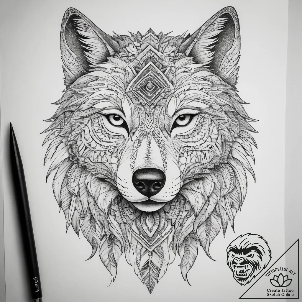 Tattoo sketch native american wolf totem, tat... - tattoo sketch (№1757398950_0, 09.09.2025 06:22) — tattoovalue.net