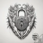 Tattoo hands with a lock, ink illustration fo… – tattoo sketch (№1757399741_0, 09.09.2025 06:35) — tattoovalue.net