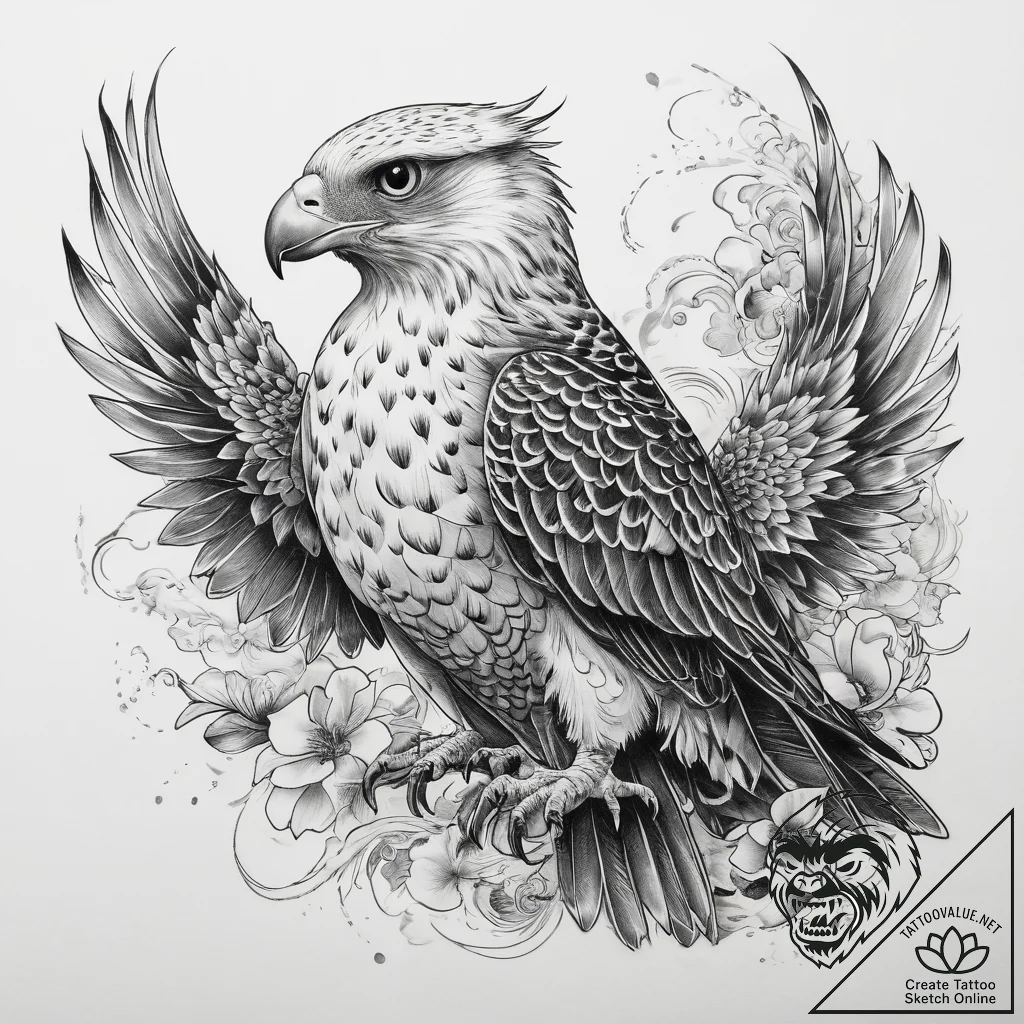 Tattoo sketch saker falcon, tattoo flash shee... - tattoo sketch (№1757400740_0, 09.09.2025 06:52) — tattoovalue.net