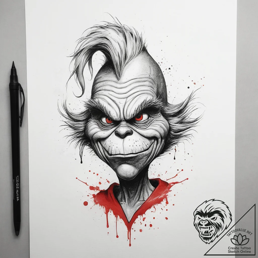 Tattoo sketch the grinch with a tail, tattoo... - tattoo sketch (№1757401330_0, 09.09.2025 07:02) — tattoovalue.net