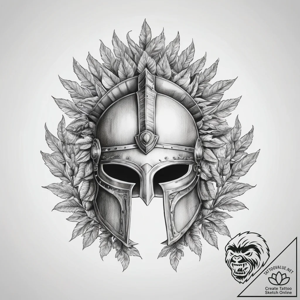 Tattoo sketch roman legionary helmet with lau... - tattoo sketch (№1757406676_0, 09.09.2025 08:31) — tattoovalue.net