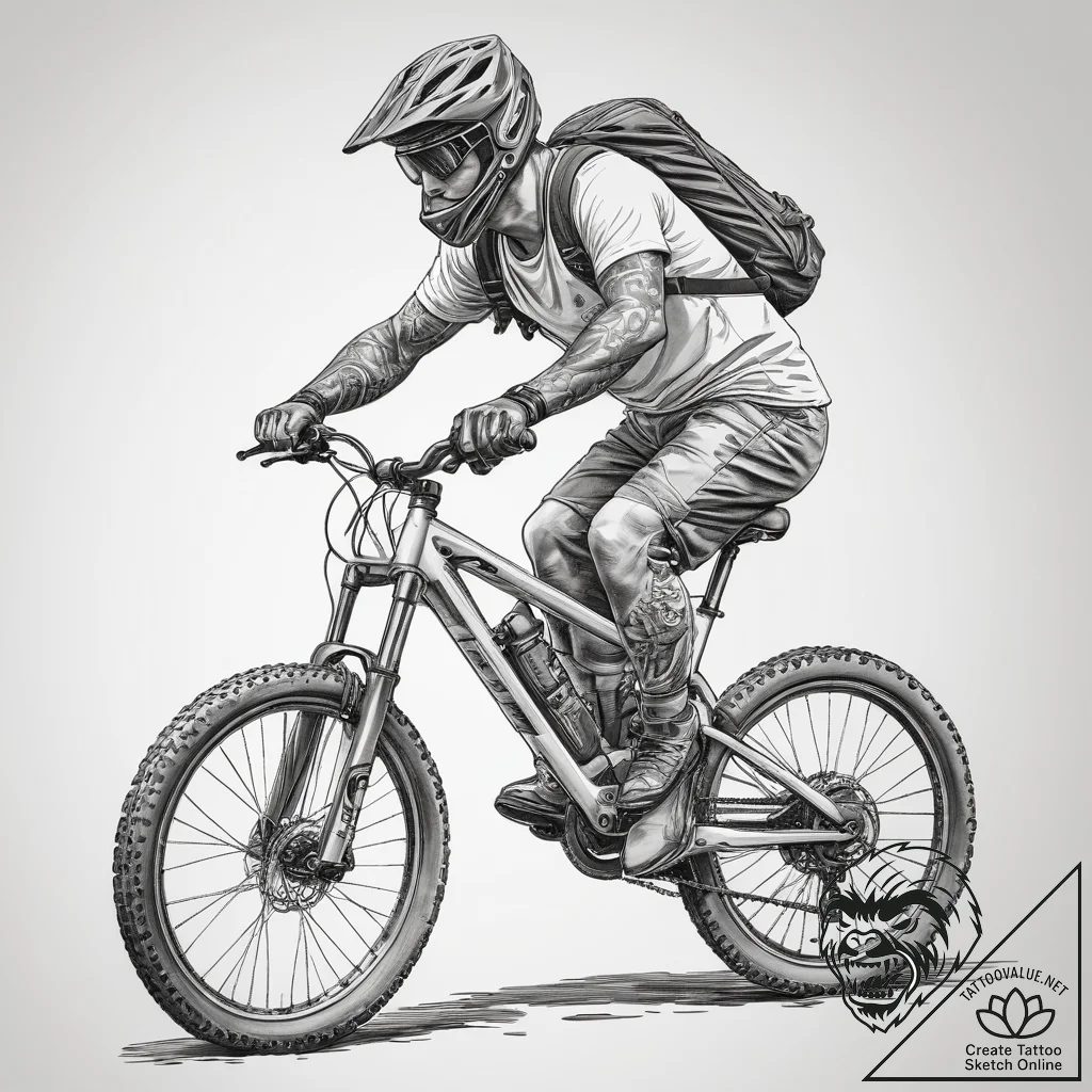 Tattoo sketch mountain biking person on a bik... - tattoo sketch (№1757406873_0, 09.09.2025 08:34) — tattoovalue.net