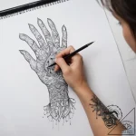 Tattoo sketch hands with a brush – tattoo sketch (№1757407068_0, 09.09.2025 08:37) — tattoovalue.net