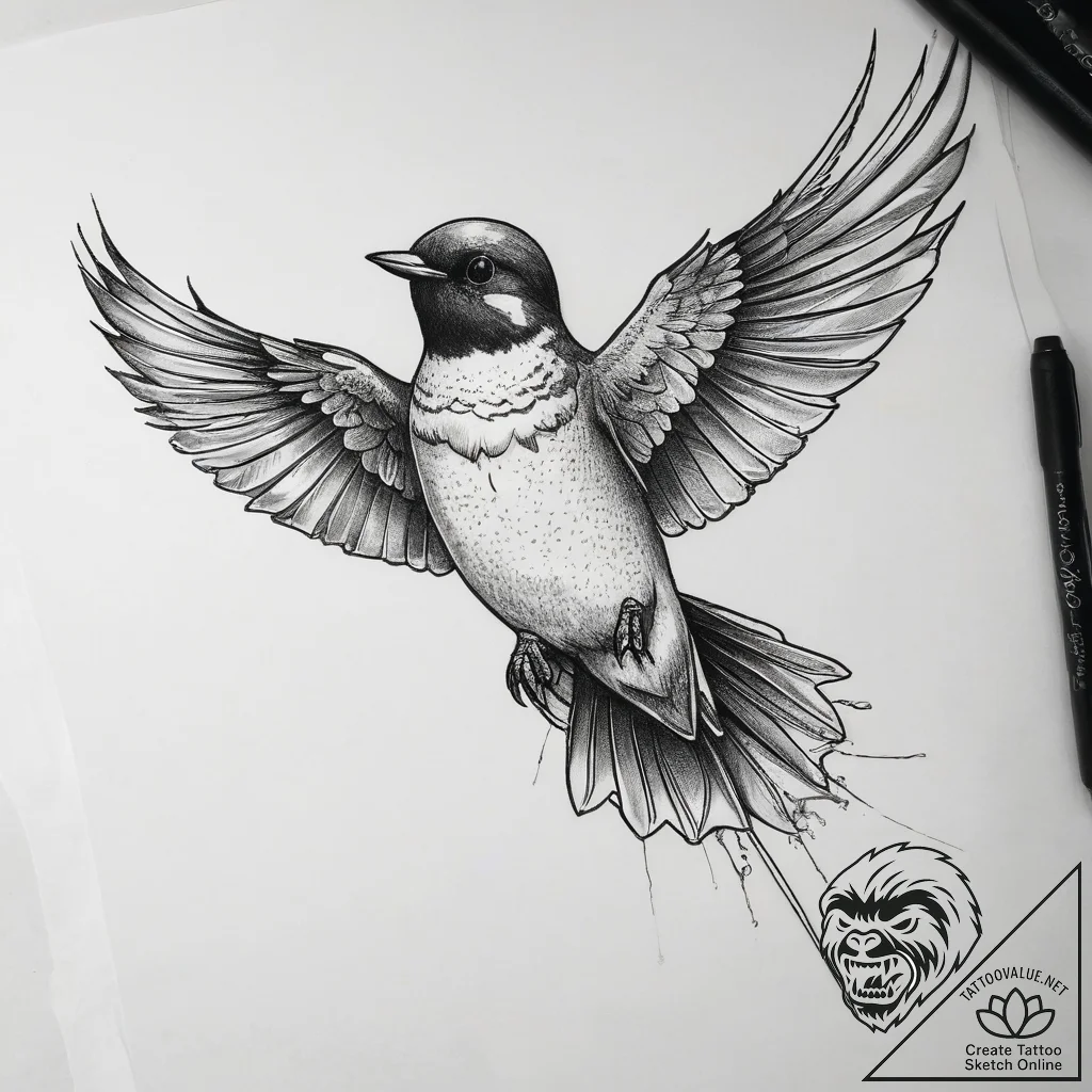 Tattoo sketch puns a swallow that says "i'm a... - tattoo sketch (№1757409831_0, 09.09.2025 09:23) — tattoovalue.net