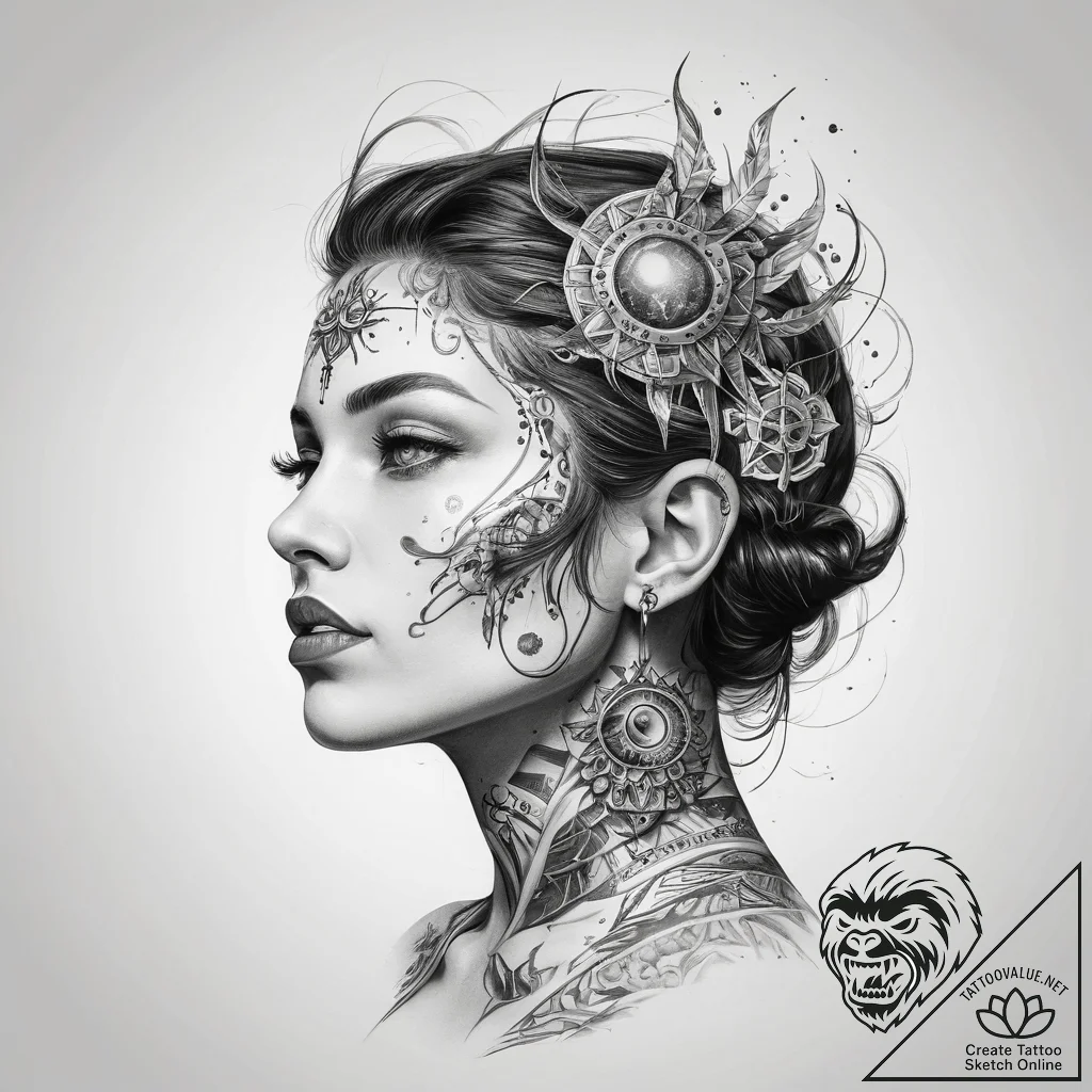 Tattoo sketch cosmic person - tattoo sketch (№1757411025_0, 09.09.2025 09:43) — tattoovalue.net