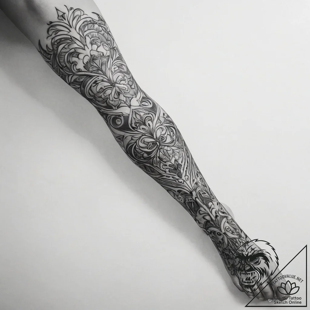 Tattoo sketch leg - tattoo sketch (№1757411623_0, 09.09.2025 09:53) — tattoovalue.net