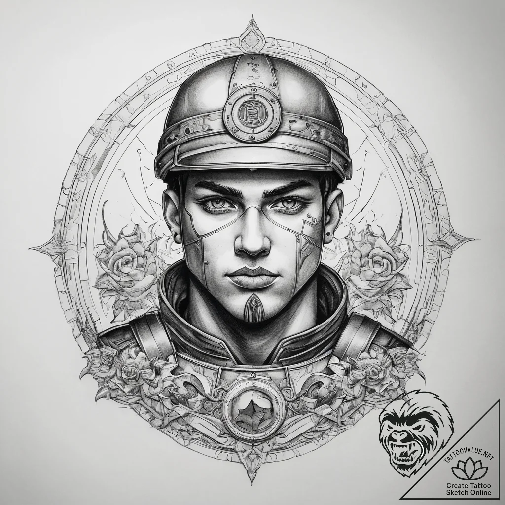 Tattoo sketch soldier with a zodiac, tattoo d... - tattoo sketch (№1757412818_0, 09.09.2025 10:13) — tattoovalue.net