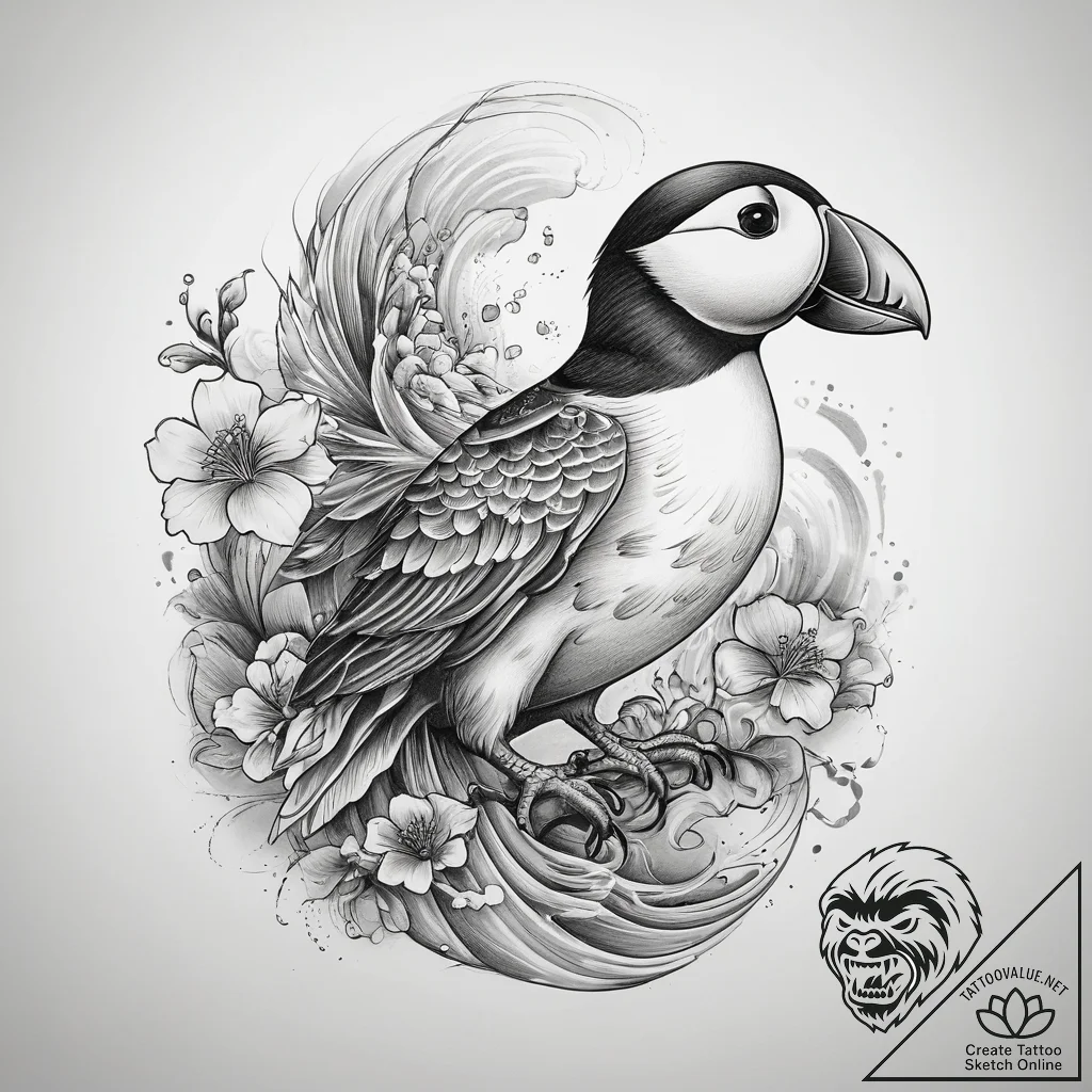 Tattoo sketch puffin, tattoo line art, fine l... - tattoo sketch (№1757413992_0, 09.09.2025 10:33) — tattoovalue.net