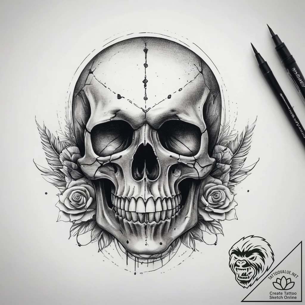 Tattoo sketch череп с черной дырой, ink illus... - tattoo sketch (№1757417312_0, 09.09.2025 11:28) — tattoovalue.net