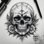 Tattoo sketch clock and a skull, ink illustra… – tattoo sketch (№1757418670_0, 09.09.2025 11:51) — tattoovalue.net