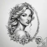 Tattoo sketch aphrodite with a mirror – tattoo sketch (№1757420423_0, 09.09.2025 12:20) — tattoovalue.net