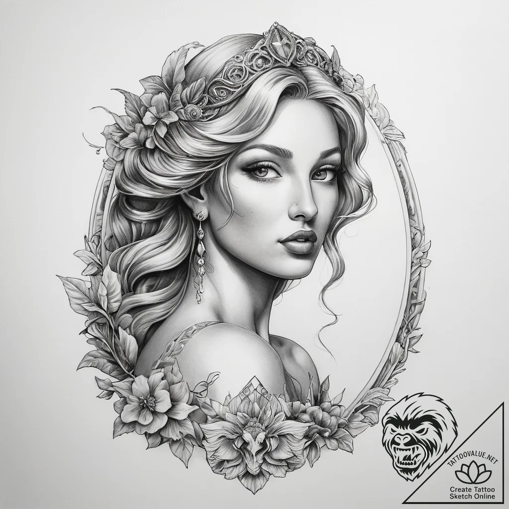 Tattoo sketch aphrodite with a mirror - tattoo sketch (№1757420423_0, 09.09.2025 12:20) — tattoovalue.net