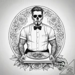 Tattoo sketch waiter serving tray and dish, t… – tattoo sketch (№1757421805_0, 09.09.2025 12:43) — tattoovalue.net