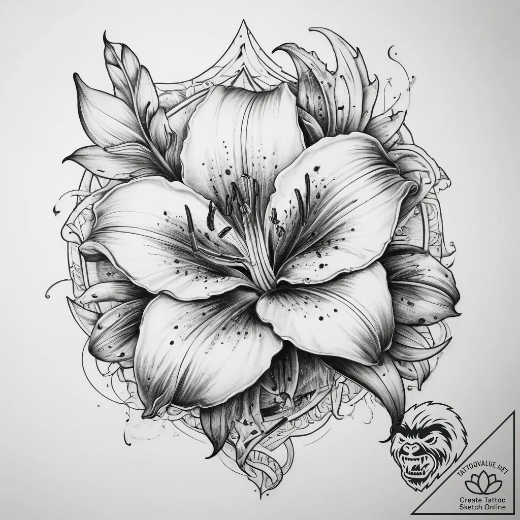Tattoo sketch lily, concept art for tattoo, o... - tattoo sketch (№1757422388_0, 09.09.2025 12:53) — tattoovalue.net