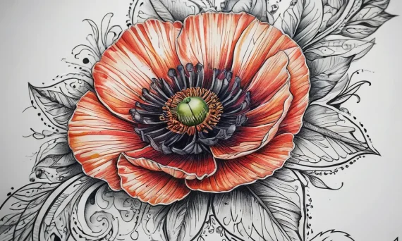 Tattoo sketch poppy, ink illustration for tat... - tattoo sketch (№1757423366_0, 09.09.2025 13:09) — tattoovalue.net