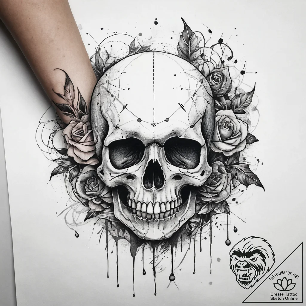 Tattoo sketch hands with a skull, tattoo line... - tattoo sketch (№1757425707_0, 09.09.2025 13:48) — tattoovalue.net
