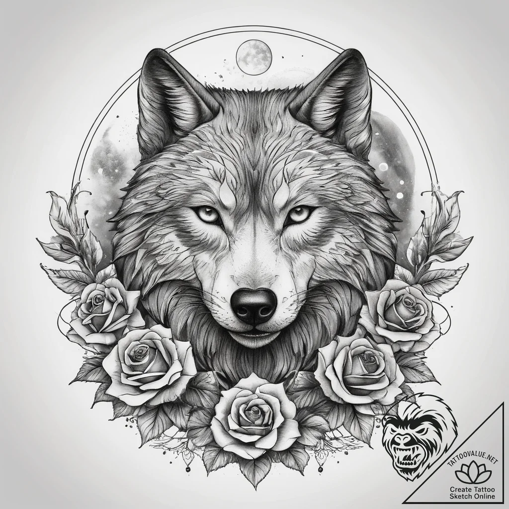 Tattoo sketch узор в виде волка с луной, conc... - tattoo sketch (№1757425907_0, 09.09.2025 13:51) — tattoovalue.net