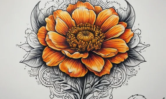 Tattoo sketch marigold, tattoo line art, vibr... - tattoo sketch (№1757428840_0, 09.09.2025 14:40) — tattoovalue.net